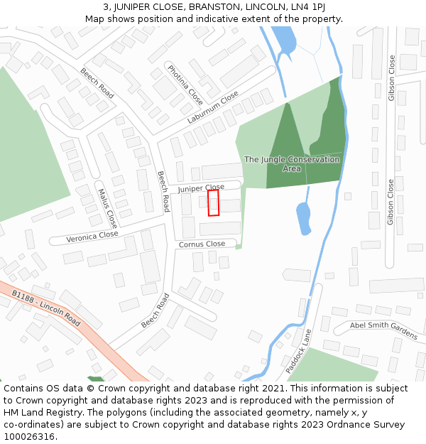 3, JUNIPER CLOSE, BRANSTON, LINCOLN, LN4 1PJ: Location map and indicative extent of plot