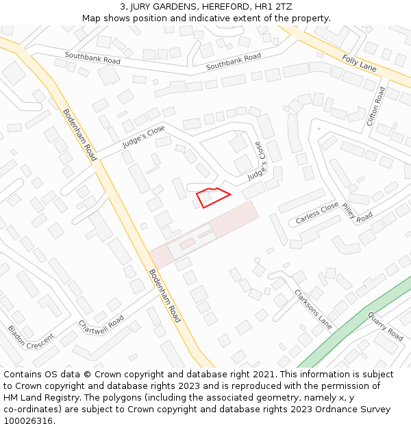 3, JURY GARDENS, HEREFORD, HR1 2TZ: Location map and indicative extent of plot