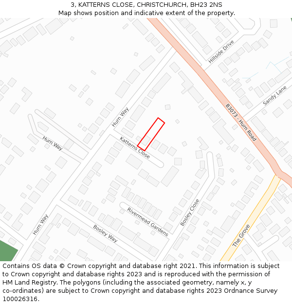 3, KATTERNS CLOSE, CHRISTCHURCH, BH23 2NS: Location map and indicative extent of plot