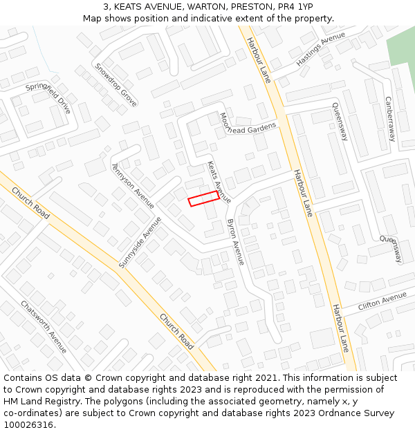 3, KEATS AVENUE, WARTON, PRESTON, PR4 1YP: Location map and indicative extent of plot