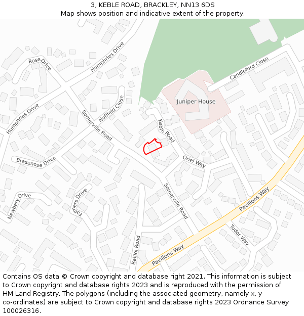 3, KEBLE ROAD, BRACKLEY, NN13 6DS: Location map and indicative extent of plot