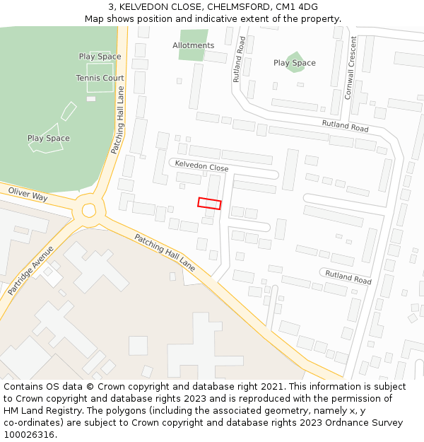 3, KELVEDON CLOSE, CHELMSFORD, CM1 4DG: Location map and indicative extent of plot
