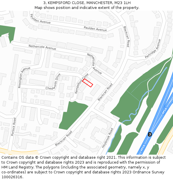 3, KEMPSFORD CLOSE, MANCHESTER, M23 1LH: Location map and indicative extent of plot