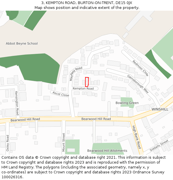 3, KEMPTON ROAD, BURTON-ON-TRENT, DE15 0JX: Location map and indicative extent of plot