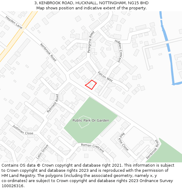 3, KENBROOK ROAD, HUCKNALL, NOTTINGHAM, NG15 8HD: Location map and indicative extent of plot