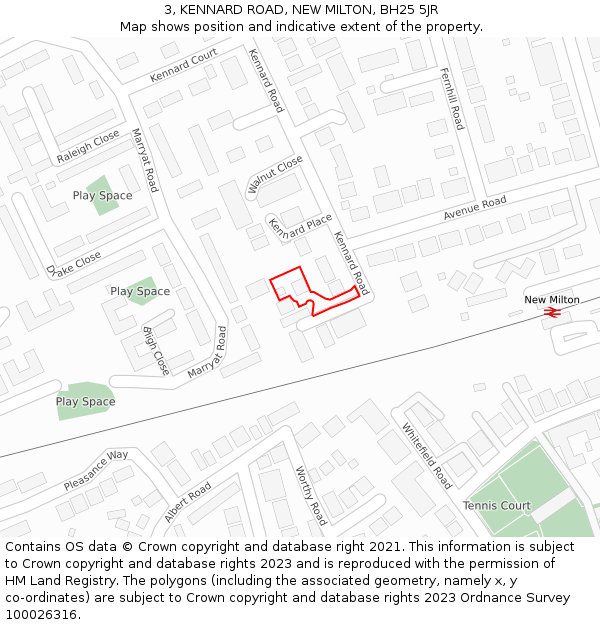 3, KENNARD ROAD, NEW MILTON, BH25 5JR: Location map and indicative extent of plot