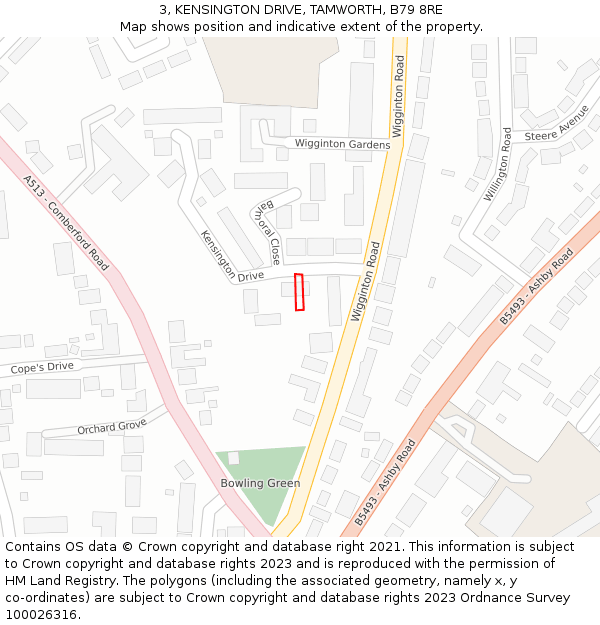 3, KENSINGTON DRIVE, TAMWORTH, B79 8RE: Location map and indicative extent of plot