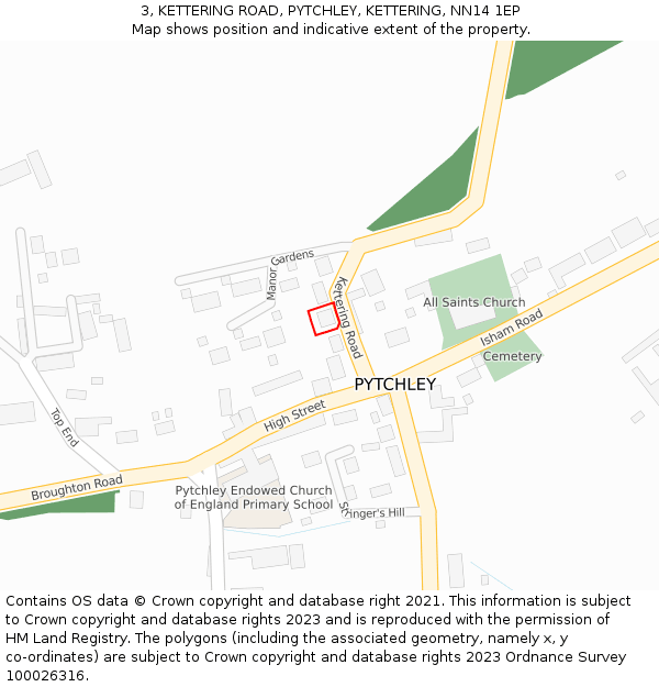 3, KETTERING ROAD, PYTCHLEY, KETTERING, NN14 1EP: Location map and indicative extent of plot