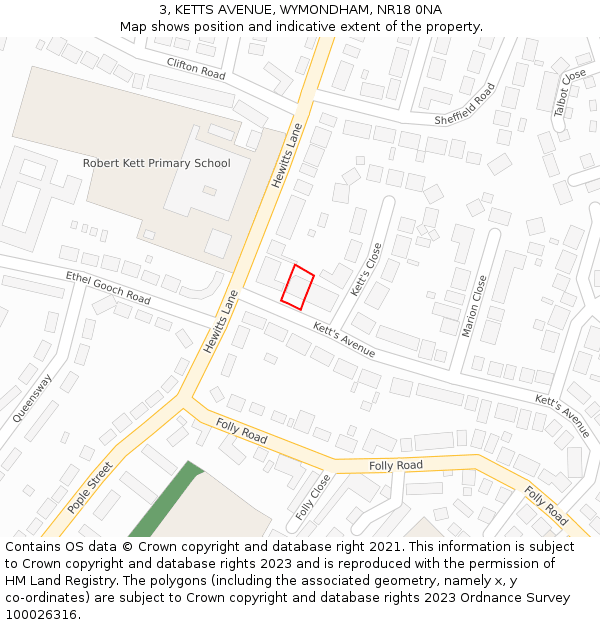 3, KETTS AVENUE, WYMONDHAM, NR18 0NA: Location map and indicative extent of plot