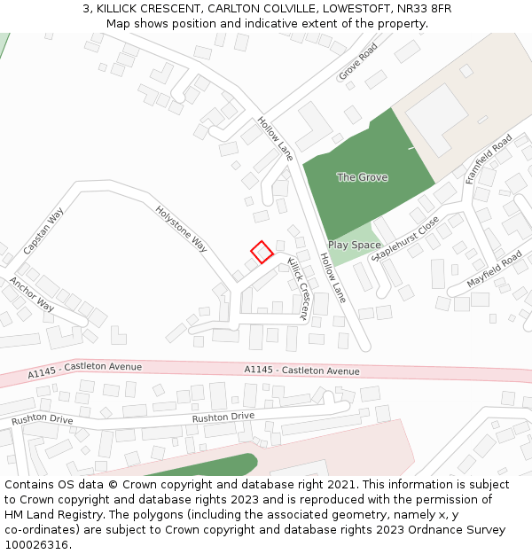 3, KILLICK CRESCENT, CARLTON COLVILLE, LOWESTOFT, NR33 8FR: Location map and indicative extent of plot