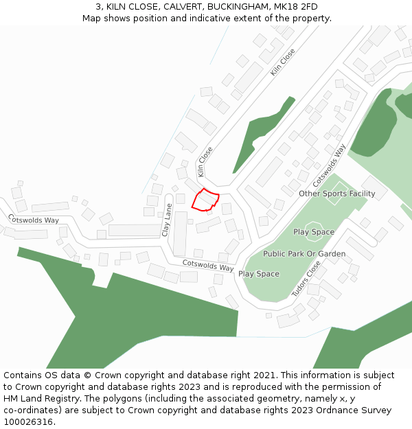 3, KILN CLOSE, CALVERT, BUCKINGHAM, MK18 2FD: Location map and indicative extent of plot