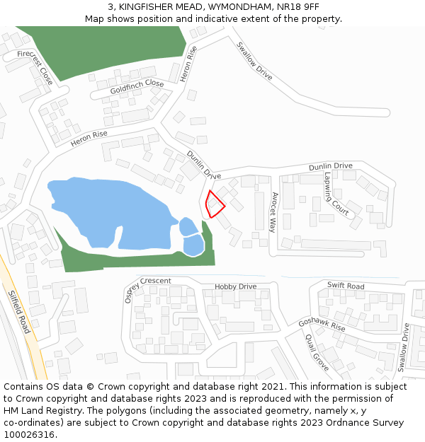 3, KINGFISHER MEAD, WYMONDHAM, NR18 9FF: Location map and indicative extent of plot
