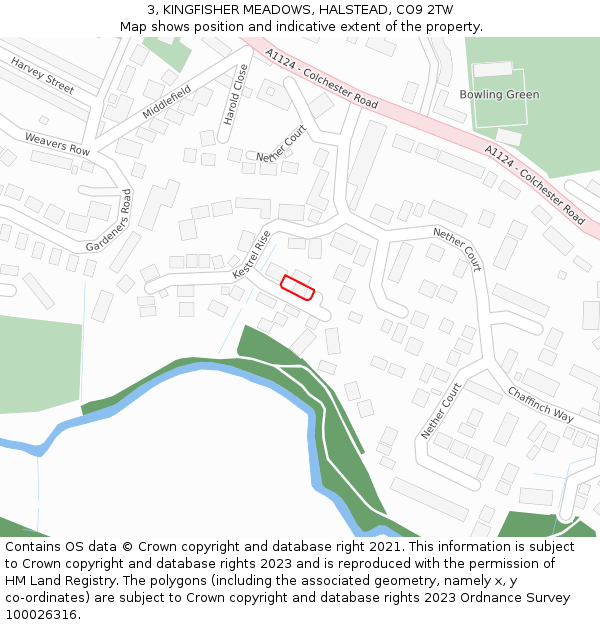 3, KINGFISHER MEADOWS, HALSTEAD, CO9 2TW: Location map and indicative extent of plot