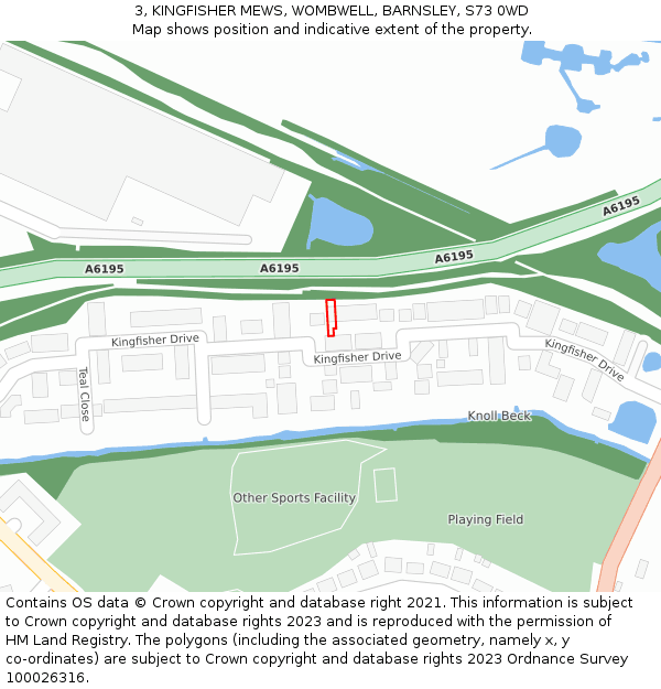 3, KINGFISHER MEWS, WOMBWELL, BARNSLEY, S73 0WD: Location map and indicative extent of plot