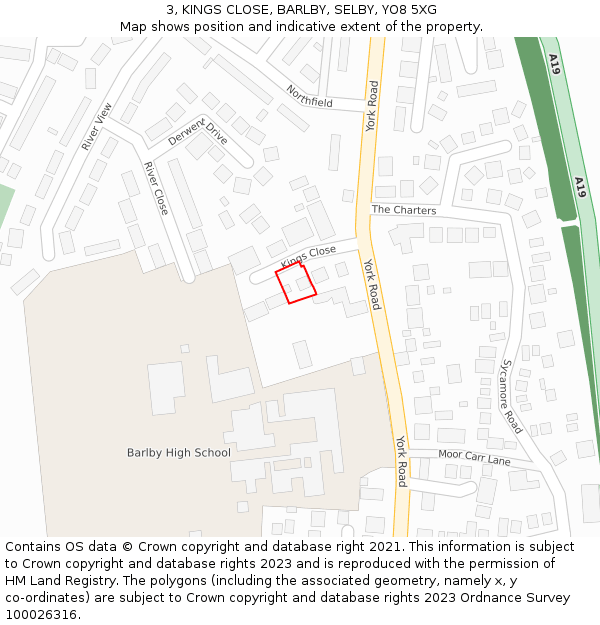 3, KINGS CLOSE, BARLBY, SELBY, YO8 5XG: Location map and indicative extent of plot