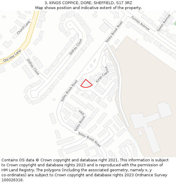 3, KINGS COPPICE, DORE, SHEFFIELD, S17 3RZ: Location map and indicative extent of plot