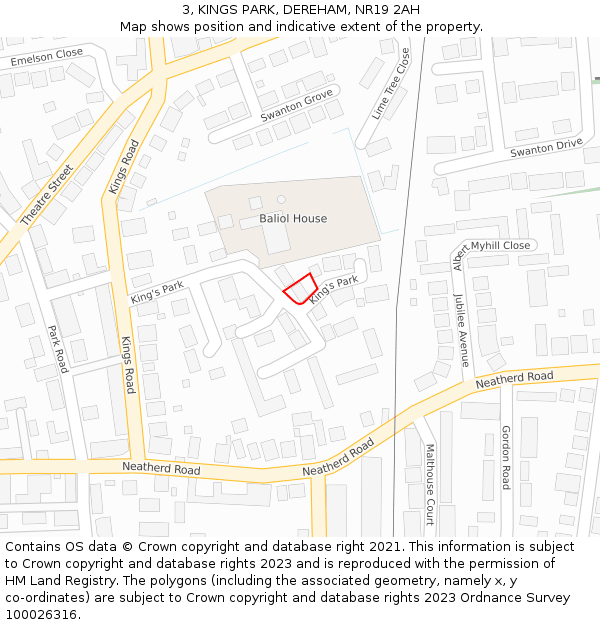 3, KINGS PARK, DEREHAM, NR19 2AH: Location map and indicative extent of plot