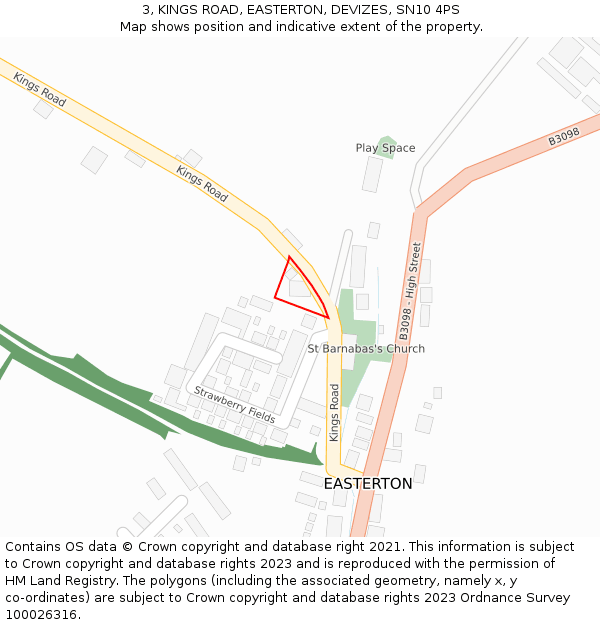 3, KINGS ROAD, EASTERTON, DEVIZES, SN10 4PS: Location map and indicative extent of plot
