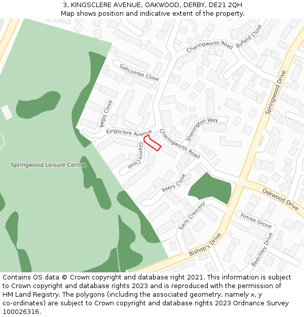 3, KINGSCLERE AVENUE, OAKWOOD, DERBY, DE21 2QH: Location map and indicative extent of plot