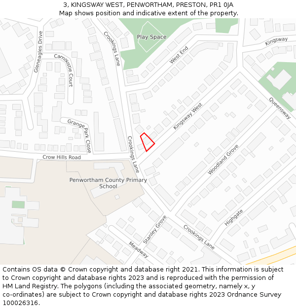 3, KINGSWAY WEST, PENWORTHAM, PRESTON, PR1 0JA: Location map and indicative extent of plot
