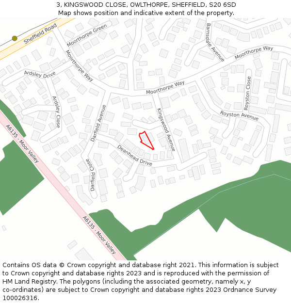 3, KINGSWOOD CLOSE, OWLTHORPE, SHEFFIELD, S20 6SD: Location map and indicative extent of plot