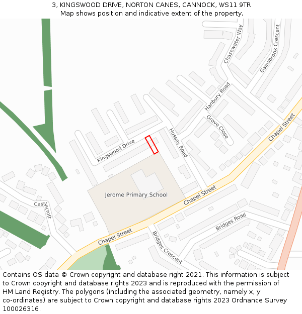 3, KINGSWOOD DRIVE, NORTON CANES, CANNOCK, WS11 9TR: Location map and indicative extent of plot