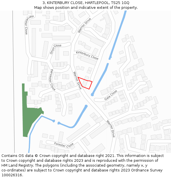3, KINTERBURY CLOSE, HARTLEPOOL, TS25 1GQ: Location map and indicative extent of plot