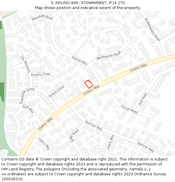 3, KIPLING WAY, STOWMARKET, IP14 1TS: Location map and indicative extent of plot