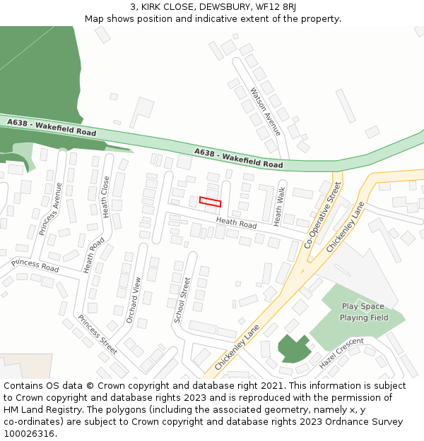 3, KIRK CLOSE, DEWSBURY, WF12 8RJ: Location map and indicative extent of plot