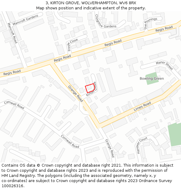 3, KIRTON GROVE, WOLVERHAMPTON, WV6 8RX: Location map and indicative extent of plot