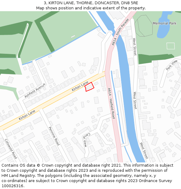 3, KIRTON LANE, THORNE, DONCASTER, DN8 5RE: Location map and indicative extent of plot