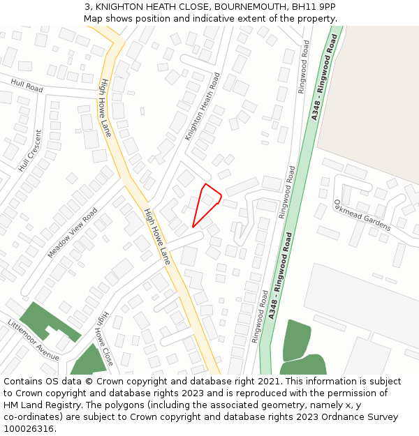 3, KNIGHTON HEATH CLOSE, BOURNEMOUTH, BH11 9PP: Location map and indicative extent of plot