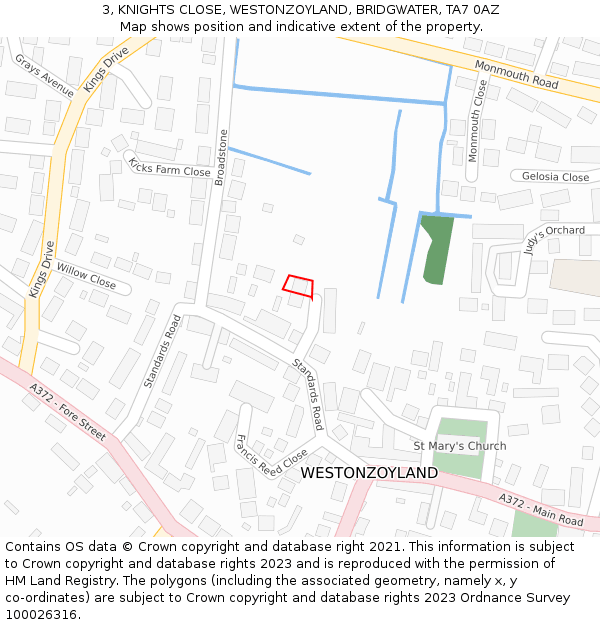 3, KNIGHTS CLOSE, WESTONZOYLAND, BRIDGWATER, TA7 0AZ: Location map and indicative extent of plot
