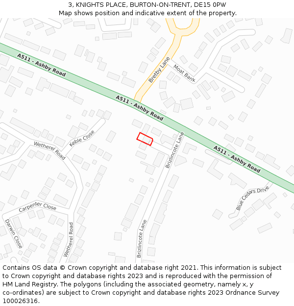 3, KNIGHTS PLACE, BURTON-ON-TRENT, DE15 0PW: Location map and indicative extent of plot