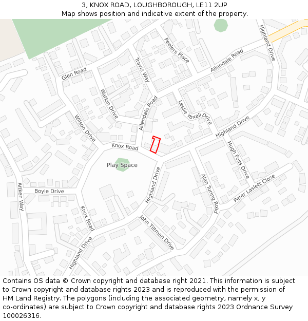 3, KNOX ROAD, LOUGHBOROUGH, LE11 2UP: Location map and indicative extent of plot
