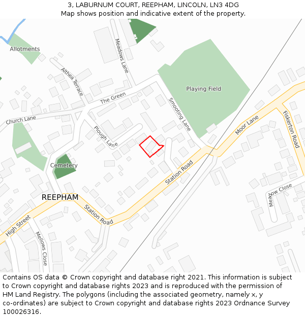 3, LABURNUM COURT, REEPHAM, LINCOLN, LN3 4DG: Location map and indicative extent of plot