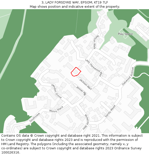 3, LADY FORSDYKE WAY, EPSOM, KT19 7LF: Location map and indicative extent of plot