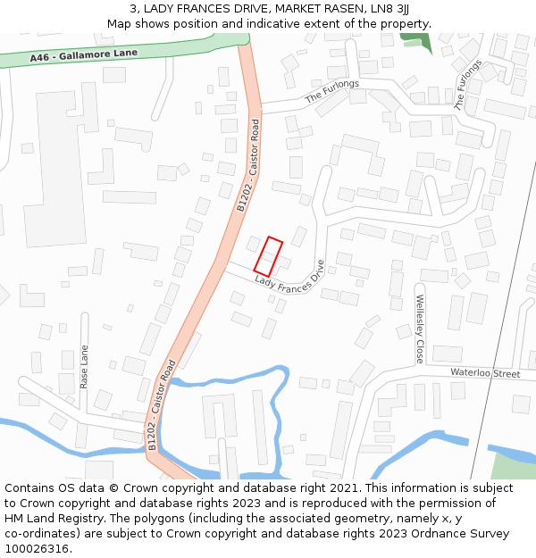 3, LADY FRANCES DRIVE, MARKET RASEN, LN8 3JJ: Location map and indicative extent of plot