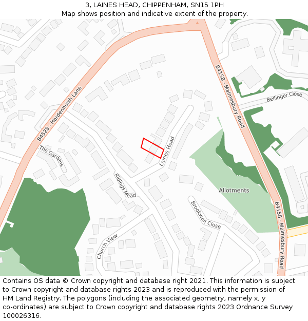 3, LAINES HEAD, CHIPPENHAM, SN15 1PH: Location map and indicative extent of plot