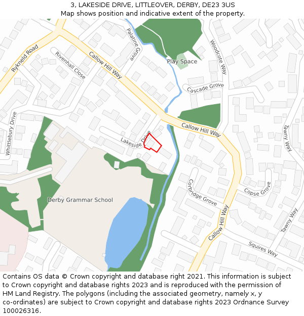 3, LAKESIDE DRIVE, LITTLEOVER, DERBY, DE23 3US: Location map and indicative extent of plot