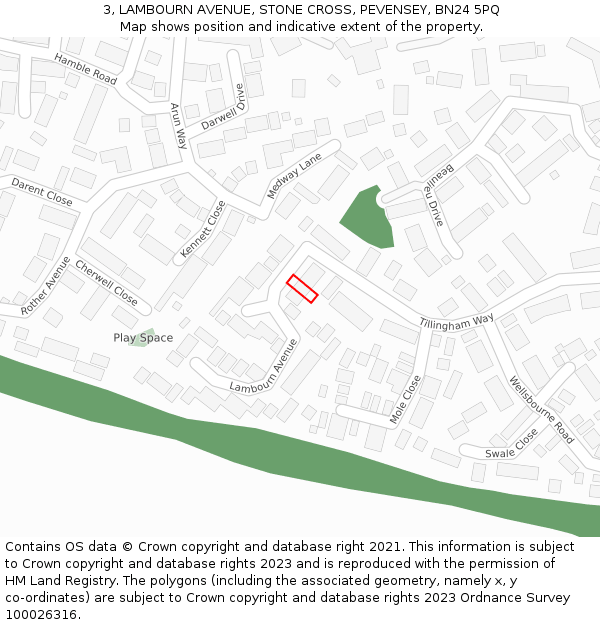 3, LAMBOURN AVENUE, STONE CROSS, PEVENSEY, BN24 5PQ: Location map and indicative extent of plot