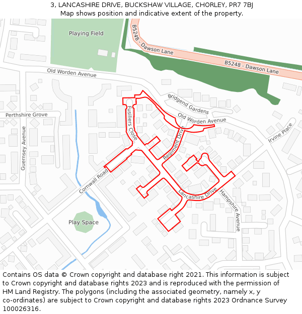 3, LANCASHIRE DRIVE, BUCKSHAW VILLAGE, CHORLEY, PR7 7BJ: Location map and indicative extent of plot