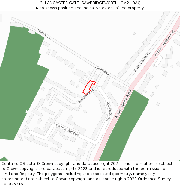 3, LANCASTER GATE, SAWBRIDGEWORTH, CM21 0AQ: Location map and indicative extent of plot