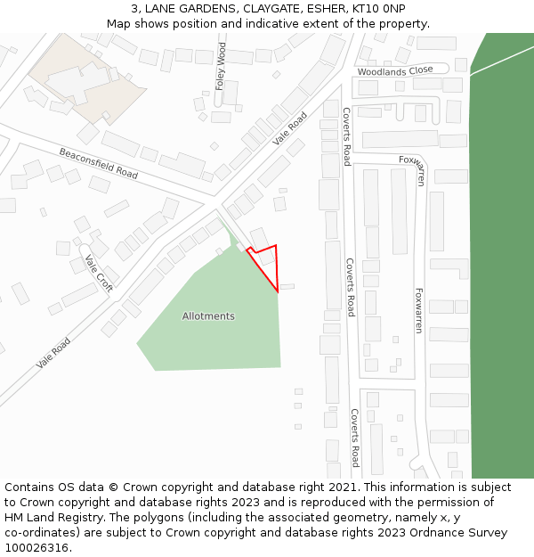 3, LANE GARDENS, CLAYGATE, ESHER, KT10 0NP: Location map and indicative extent of plot
