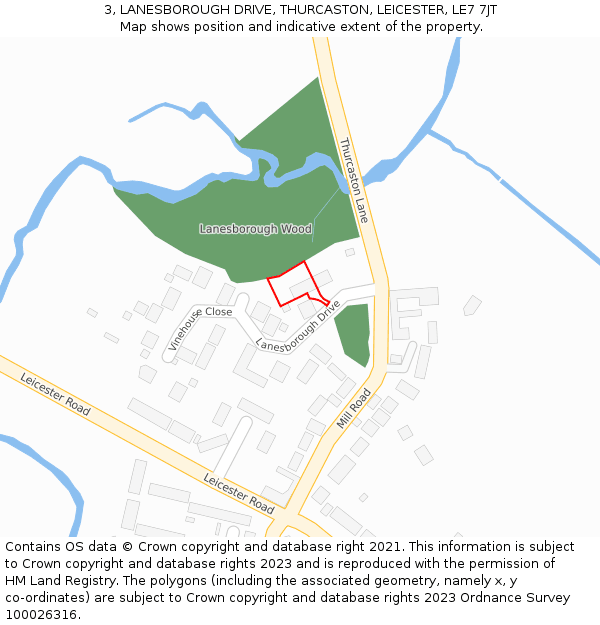 3, LANESBOROUGH DRIVE, THURCASTON, LEICESTER, LE7 7JT: Location map and indicative extent of plot