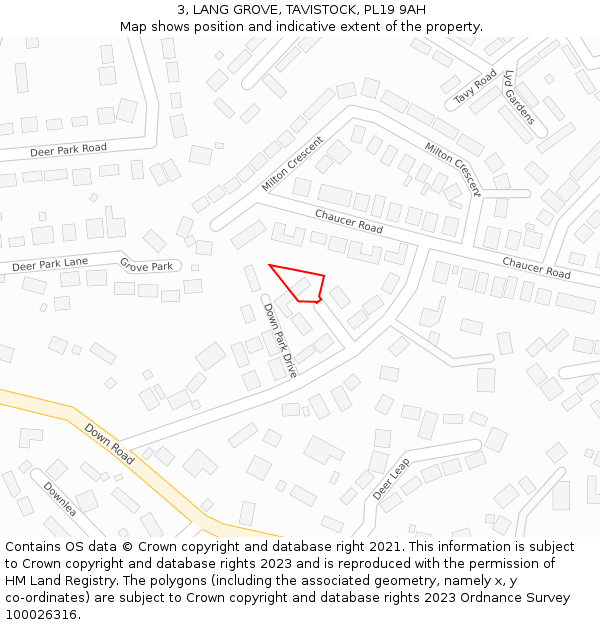 3, LANG GROVE, TAVISTOCK, PL19 9AH: Location map and indicative extent of plot