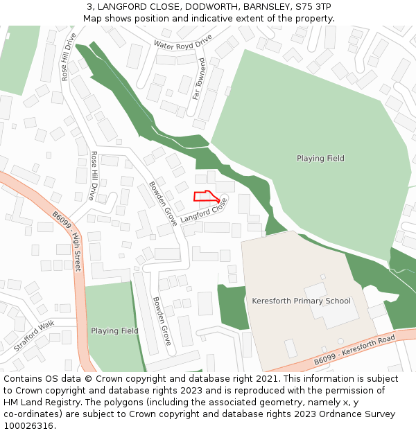 3, LANGFORD CLOSE, DODWORTH, BARNSLEY, S75 3TP: Location map and indicative extent of plot