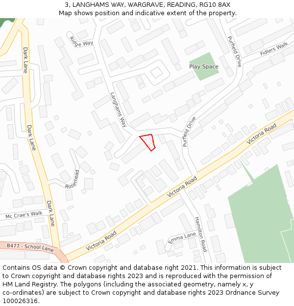 3, LANGHAMS WAY, WARGRAVE, READING, RG10 8AX: Location map and indicative extent of plot