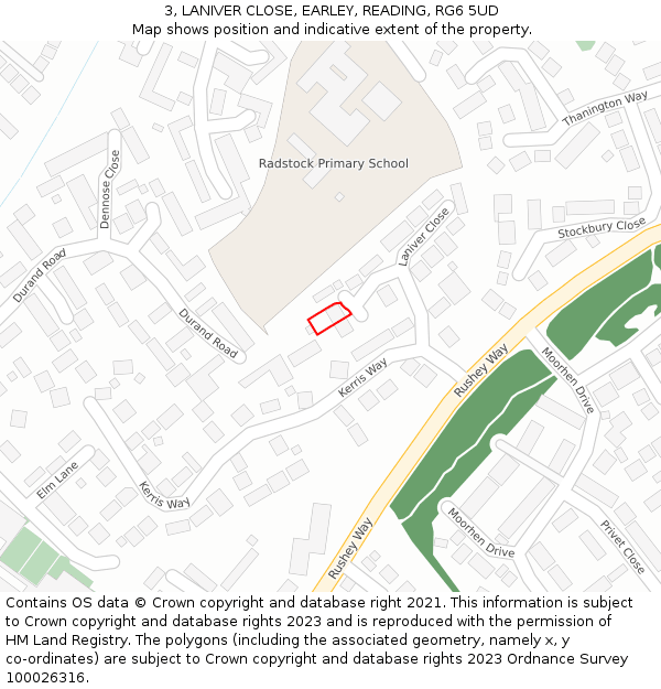 3, LANIVER CLOSE, EARLEY, READING, RG6 5UD: Location map and indicative extent of plot