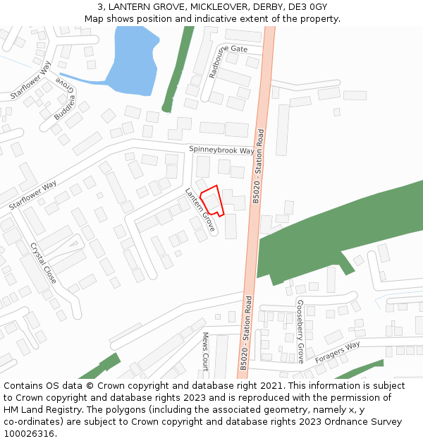 3, LANTERN GROVE, MICKLEOVER, DERBY, DE3 0GY: Location map and indicative extent of plot